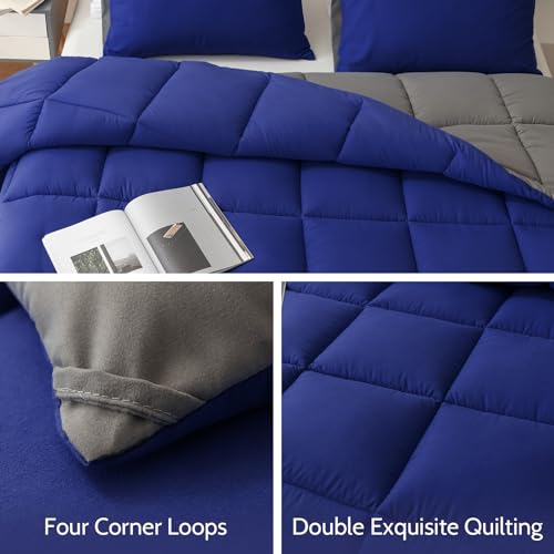 Decroom Lightweight Full Comforter Set with 2 Pillow Sham - 3 Pieces Set - Quilted Down Alternative Comforter/Duvet Insert for All Season - Blue/Grey - Full Size Decroom