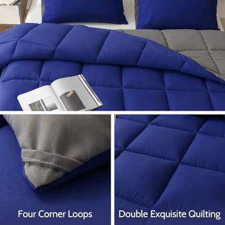 Decroom Lightweight Full Comforter Set with 2 Pillow Sham - 3 Pieces Set - Quilted Down Alternative Comforter/Duvet Insert for All Season - Blue/Grey - Full Size Decroom