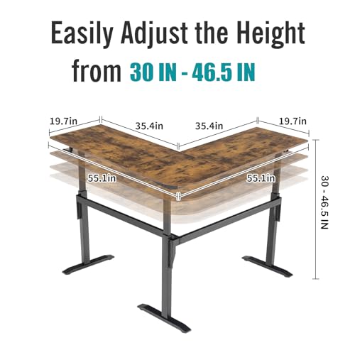 UNICOO – L Shaped Crank Height Adjustable Standing Desk, Sit to Stand up Corner Desk, L-Shaped Standing Workstation (XJH-LC-2 Packages) (Rustic Brown) UNICOO