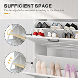 DWVO Farmhouse Shoe Cabinet Bench with 2 Flip Drawers for 16 Pairs, Chic Entryway Bench and Rustic Design for Living Rooms and Hallways (White) DWVO