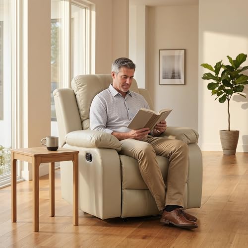 Trygoal Manual Recliner Chair, Nursery Rocking Chair, Leather Recliner Chair for Adults, Lazy Boy, Gaming Recliner wih Overstuffed Arms, Suitable for Home Theater, Living Room, Bedroom, Beige