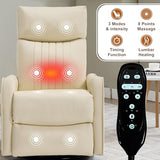 High Back Massage Recliner with Heat - Swivel Rocking Chair for Small Spaces, Manual Lazy Boy Recliner for Adults, Perfect for Living Room & Bedroom, Soft Fabric (Beige FL)