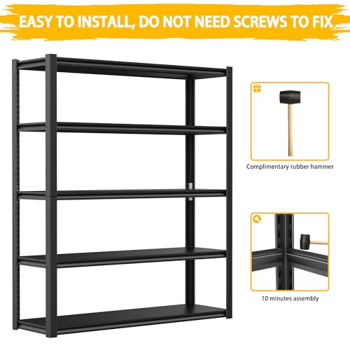 WOZBUD 3000LBS Garage Shelving Heavy Duty 48″W Metal Shelving for Garage,72″H Standing Shelf Units ，5 Adjustable Levels Garage Shelving Units and Storage，Storage Rack for Garage Organazation. - WoodArtSupply