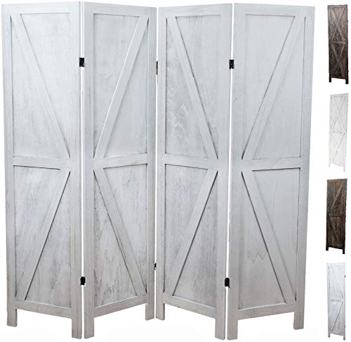 Premium Home 4-Panel Room Divider – Rustic White Barn Door, K Pattern Folding Privacy Screen, Partition Wall Premium Home Decor