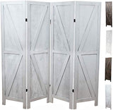 Premium Home 4-Panel Room Divider – Rustic White Barn Door, K Pattern Folding Privacy Screen, Partition Wall Premium Home Decor
