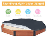 85''x78''x9'' Octagon Sandbox with Cover for Kids Outdoor Play, Wood Large Sandpit with 4 Benches, Quick Easy Install SoliWood