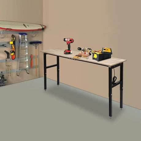 Heavy-Duty Workbench with Power Outlets, 3000lbs Load Capacity 72x20 Inch Work Table with 4 AC & 2 USB Ports, Height Adjustable Workshop Desk 31.5-39.3in Coehazelf