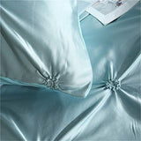 Erosebridal Blue Pinch Pleated Quilt Cover King Size Silk Like Satin Pintuck Bedding Set with Zipper Ruffle Design Luxury & Microfiber Comforter Cover Pintuck Decorative Bedspread Cover Erosebridal