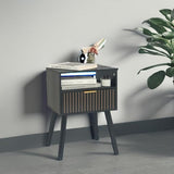 MaxSmeo Black Nightstand with Drawer, Mid Century Modern Bedside Table with Open Shelf Storage, End Table with Solid Wood Legs, Black MaxSmeo