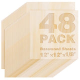 Basswood Sheets 12"x12"x1/8",3mm Basswood for Laser Cutting,Thin Plywood Board Unfinished Wood for Crafts, DIY Architectural Models Making, Wood Engraving (12inchx12inch-1/8-48Packs) Qdpgyuan