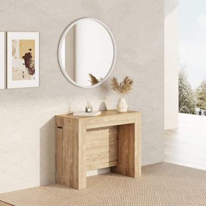 Mobili Fiver, Easy, Extendable Console Table with Extension Leaves Holder, Oak, Made in Italy - WoodArtSupply