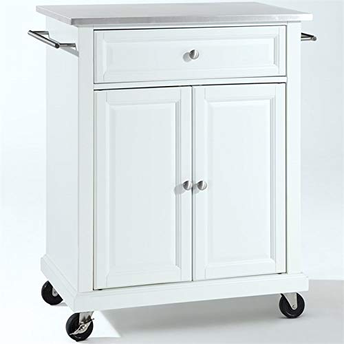 Pemberly Row Traditional Wood Kitchen Cart with Stainless Steel Top in White