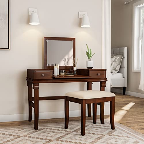 Linon Angela Walnut Vanity Set,30" x 36" x 18" - WoodArtSupply