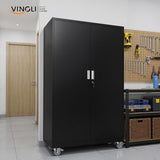 VINGLI Large Metal Storage Cabinet with 2 Doors and 5 Adjustable Shelves, Upgraded Height & Wide & Deep, 43''W x 20''D x 72''H, Oversized Garage Storage Cabinet with Wheels and Locks (Black) VINGLI
