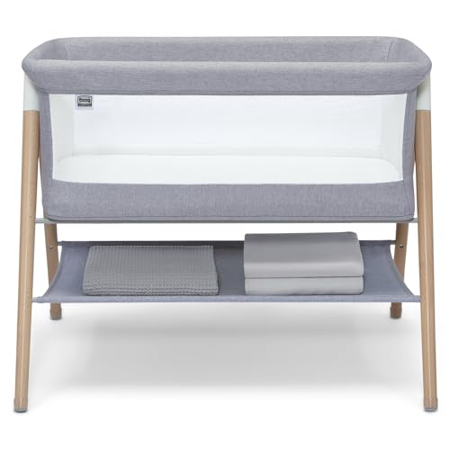 Simmons Kids Koi by The Bed Bassinet with Breathable Mesh and Natural Beechwood Legs, Dove Grey - WoodArtSupply