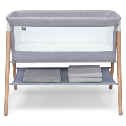 Simmons Kids Koi by The Bed Bassinet with Breathable Mesh and Natural Beechwood Legs, Dove Grey - WoodArtSupply