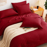 CozyLux King Size Comforter Set Dark Red Seersucker 7 Pieces Bed in a Bag King Comforter Set with Sheets, Luxury Bedding Sets with Down Alternative Comforter, Sheets, Pillowcases & Shams All Seasons