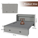 Bellemave Full Murphy Bed with Mattresses and Charging Stations and Storage Drawer, Farmhouse Murphy Cabinet Bed with Foldable Panel, Noisy Free, for Guest Bedroom, Living Room, Gray Bellemave