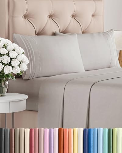 King Size 4 Piece Sheet Set - Comfy Breathable & Cooling Bed Sheets Set - Hotel Luxury Bedding for Women, Men, Kids, Teens, Boys & Girls - Deep Pockets, Soft and Wrinkle Free - Oeko-Tex - Light Grey CGK Unlimited