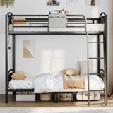 Decofy Metal Bunk Bed Twin Over Twin, Heavy Duty Industrial Bunkbeds for Teen with Bedside Caddy, Convertible Ladder & Flat Rungs, Space Saving Bunkbed Frame for Bedroom Dorm, No Box Spring Needed
