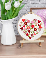 ERKOON Embroidery Kit for Beginners Adult, Flower Cross Stitch Set Include Embroidery Cloth Hoops Threads for Craft Lover Hand Stitch with Embroidery Skill Techniques (Heart)