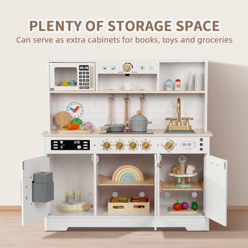 OOOK Kids Play Kitchen Set, Kitchen Set for Kids with Plenty of Play Features,Sink,Oven,Range Hood,Stove,Dishwasher,Coffee Maker,ice Maker and Microwave, Play Kitchen Sets for Kids Ages 4-8 OOOK