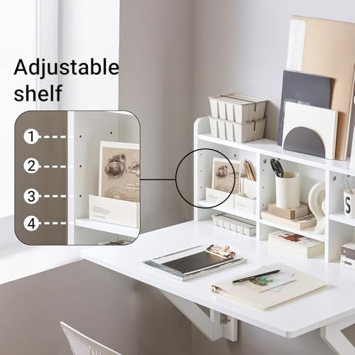 Haotian Wall Mounted Folding Table Drop-Leaf Floating Trestle Desk Computer Writing Workstation with Storage Compartments, White FWT07-II-W Haotian