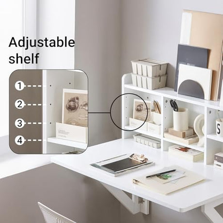 Haotian Wall Mounted Folding Table Drop-Leaf Floating Trestle Desk Computer Writing Workstation with Storage Compartments, White FWT07-II-W Haotian
