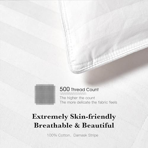 Hotel Grand Luxury White Down Comforter Twin Size, 600 Fill Power All Season Down Duvet Insert Twin, 500 Thread Count 100% Cotton Hotel Bedding Comforters with Stripe Pattern, Made in USA 68x90 Inch Hotel Grand