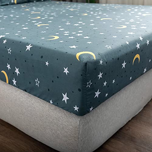 jejeloiu 4 Piece Star and Moon Bed Sheet Set King Size Universe Galaxy Fitted Sheet for Kids Boys Girls Outer Space Bedding Includes 1 Flat Sheet & 1 Sheet with 2 Pillowcases jejeloiu