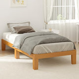 DUMOS Solid Wood Bed Frame, Twin Size Bed Base with Wood Slat Support, Sturdy, Stylish & Noise-Free Design, No Box Spring Needed, Easy Assembly, 12 in Natural Pine DUMOS