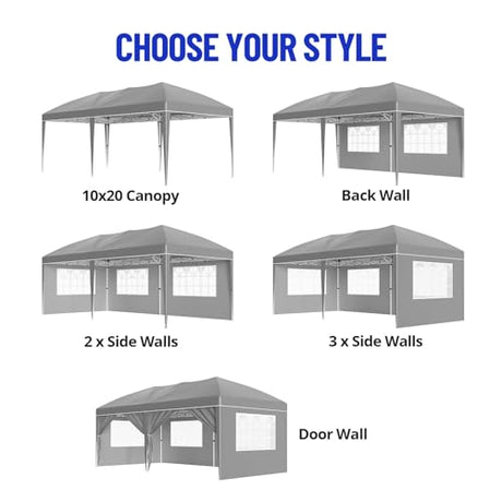 10X20Ft Pop Up Wedding Party Tent with 6 Sidewalls - Heavy Duty Commercial Outdoor Canopy, Waterproof Gazebo Canopy Tent, Canopy All Season with Storage Bag, Gray KOKEBREN