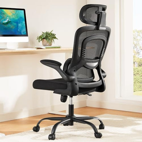 Marsail Office Chair Ergonomic-Desk Chair: High Back Mesh Office Chair with Lumbar Support,Flip-Up Armrests&2D Headrest,Gaming Chair with Rocking Tilt, Swivel Computer Task Chair for Long Hours Marsail
