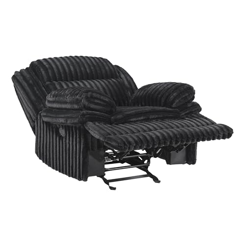 Lexicon Manual Glider Recliner Chair, Corduroy Manual Tab Pull Reclining Chair with Pillow Top Arms, Plush Cushions, Cozy Theater-Style Accent for Living Room/Bedroom, Easy Assembly, Black Lexicon