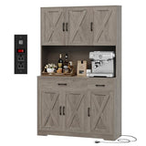 HOSTACK 71" Pantry Cabinet with Charging Station, Tall Kitchen Pantry Storage Cabinet with Microwave Stand, Farmhouse Kitchen Hutch with Storage Drawers for Living Room, Dining Room, Ash Grey HOSTACK