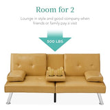 Best Choice Products Faux Leather Upholstered Modern Convertible Futon, Adjustable Folding Sofa Bed, Guest Bed w/Removable Armrests - Camel Yellow Best Choice Products
