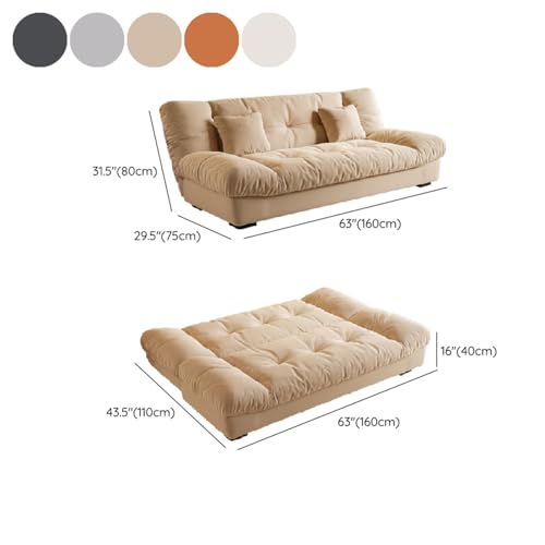 LITFAD Cotton Futon Sofa Bed Adjustable Backrest Modern Multifunctional Sleeper Sofa with Solid Wood Frame for Home Hotel Office, 63" L x 29.5" W x 31.5" H, Light Khaki LITFAD