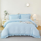 ZSYAYAHA Twin Size Duvet Cover Set Light Blue Ruffle Comforter Covet Set for Girls Kids Teens 3 Pieces Soft Microfiber Bedding Set All Seasons(Light Blue, Twin) ZSYAYAHA