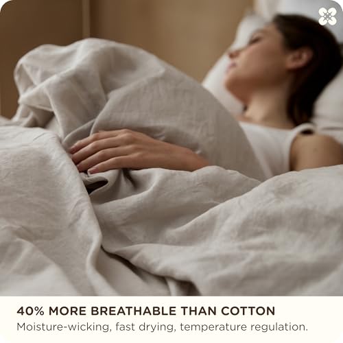 Bedsure 100% Linen Duvet Cover Queen Size, Washed 170 GMS European Flax-Linen, Soft 3pcs Bedding Set with Button Closure for Farmhouse, Natural Texture, Breathable for Hot Sleeper, Linen, Queen Bedsure