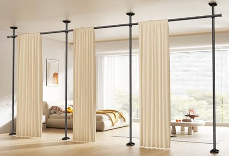 SUNALLY Room Divider Curtain Rod, No Drilling Wall Divider for Room Separation, 4-10ft(H) 28-171inch(W) Adjustable Heavy Duty Partition Space Separator Freestanding Tension Curtain Stand, Black SUNALLY