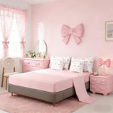 Erosebridal Pink Bow 7 Piece Comforter Set for Girls, Cute Bowknot Bedding Sets Bed in A Bag Twin Size Kawaii Ribbon Bow Sheet Set for Kids Boys Teens Women Bedroom Bow Knot Aesthetic Bed Sets Erosebridal