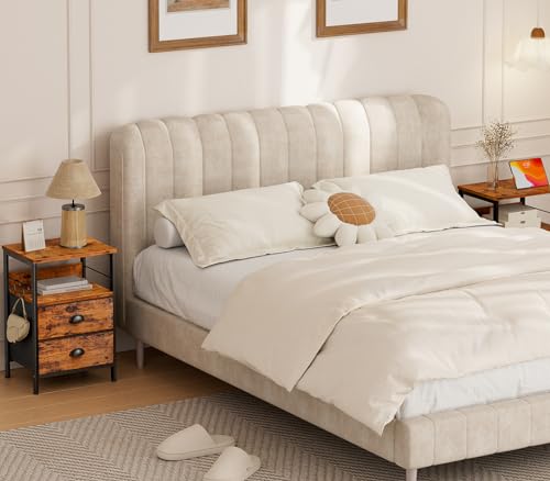 Furologee Rustic Brown Nightstands Set with 2 Fabric Drawers and Hooks Furologee