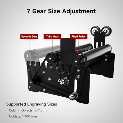 Ortur YRR2.0, Y-axis Laser Rotary Roller for Most Laser Engraver, 7 Adjustable Width Settings, Diameter Range from 8 mm to 110 mm for Engraving Cylindrical Objects, Tumblers, Wine Glass Ortur