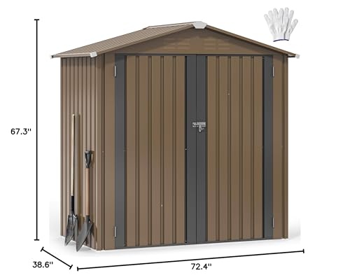 DWVO 6x4ft Metal Outdoor Storage Shed, Waterproof Tool Shed Heavy-Duty Storage Unit with Lockable Door and Vents, Ideal for Bicycles, Tools, Lawnmowers, Backyards, Patios, Lawns - Brown DWVO