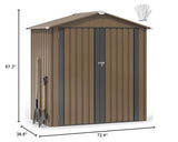DWVO 6x4ft Metal Outdoor Storage Shed, Waterproof Tool Shed Heavy-Duty Storage Unit with Lockable Door and Vents, Ideal for Bicycles, Tools, Lawnmowers, Backyards, Patios, Lawns - Brown DWVO