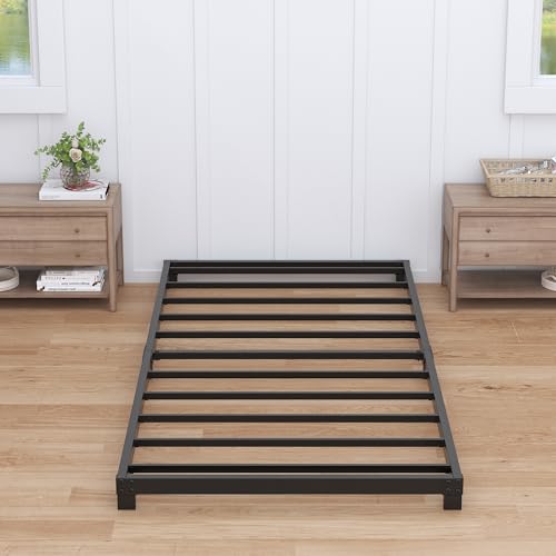 Nailsong 3 Inch Twin Bed Frames Low Profile, Twin Platform Bed Frame No Box Spring Needed, Heavy Duty Metal, Easy Assembly, Black Nailsong