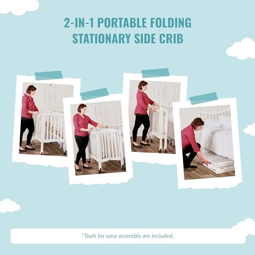 Dream On Me 2-In-1 Lightweight Folding Portable Stationary Side Crib In Natural, Greenguard Gold Certified, Baby Crib To Playpen, Folds Flat For Dream On Me