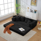 79.5" Folding Convertible Sofa Bed with Side Storage Pockets, 4-in-1 Corduroy Boneless Couch, No Assembly Loveseat Sleeper, Floor Sofa Daybed Futon Couch for Living Room Bedroom Lounge, Black Upgraded Asucoora