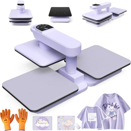 Whubefy 360° Dual Auto Heat Press 15x15 with Double Workbench- Automatic Shirt Press Machine Two Station, Auto Release & 7-Level Auto Pressure - Pro Dual Swivel Heat Press Machine for T Shirts Hoodie Whubefy