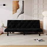 ODOLAR 66" Black Velvet Futon Sofa Bed, Sturdy Wood Frame & High-Elastic Foam, 3 Adjustable Gears, Multi-Functional for Living Room/Apartment/Bedroom, Easy Assembly (Black) ODOLAR